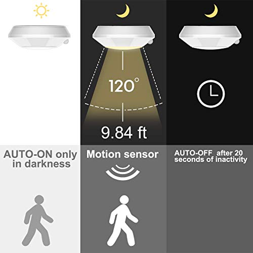 HONWELL Luz de Techo LED con Sensor de Movimiento, Luces de Pilas LED Armario Lámpara Inalámbrica,3000 K blanco cálido, Luz de Sensor para Balcón,Sótano,Pasillo, Escalera, Cocina,Gabinete-5 Inches