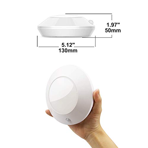 HONWELL Luz de Techo LED con Sensor de Movimiento, Luces de Pilas LED Armario Lámpara Inalámbrica,3000 K blanco cálido, Luz de Sensor para Balcón,Sótano,Pasillo, Escalera, Cocina,Gabinete-5 Inches