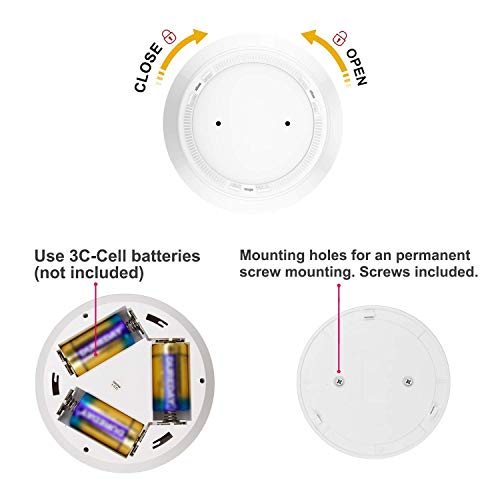 HONWELL Luz de Techo LED con Sensor de Movimiento, Luces de Pilas LED Armario Lámpara Inalámbrica,3000 K blanco cálido, Luz de Sensor para Balcón,Sótano,Pasillo, Escalera, Cocina,Gabinete-5 Inches