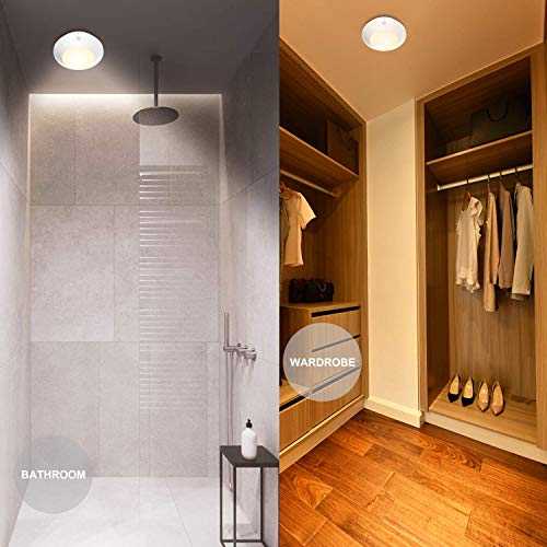 HONWELL Luz de Techo LED con Sensor de Movimiento, Luces de Pilas LED Armario Lámpara Inalámbrica,3000 K blanco cálido, Luz de Sensor para Balcón,Sótano,Pasillo, Escalera, Cocina,Gabinete-5 Inches
