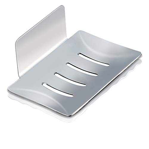 HONZUEN Jabonera de Pared, Jabonera Autoadhesiva de Acero Inoxidable, Jabonera Escurridora para el Balcón de la Cocina del Baño, para Almacenar Esponja de Jabón Cepillo(Plata)