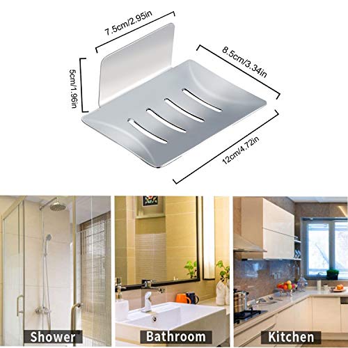 HONZUEN Jabonera de Pared, Jabonera Autoadhesiva de Acero Inoxidable, Jabonera Escurridora para el Balcón de la Cocina del Baño, para Almacenar Esponja de Jabón Cepillo(Plata)