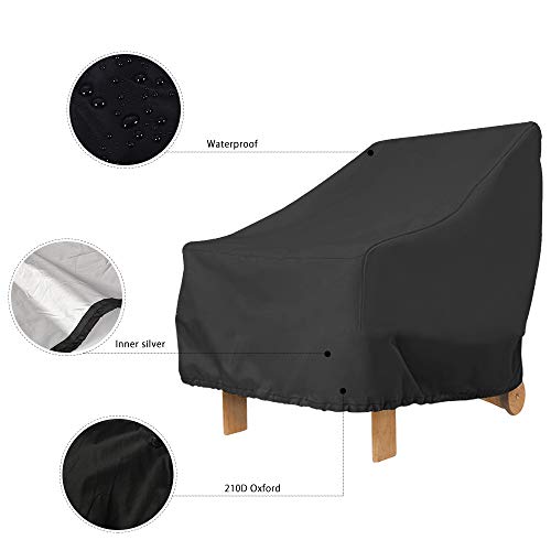 hootecheu Funda para sillón de jardín exterior con asiento profundo, 210D, impermeable, para silla Patio antiviento, con cuerda ajustable, 80 x 85 x 91 cm, color negro
