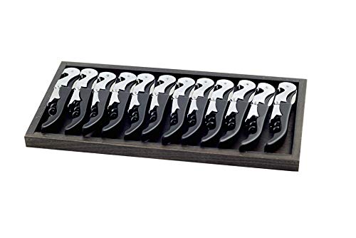 Hostelnovo – 12 uds de sacacorchos profesionales de 2 tiempos + Bandeja de madera color wengue – Acero inoxidable – color negro – ABS longitud 12 cm