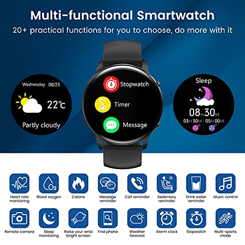 HOTMIFIT Reloj Inteligente Hombre Mujer, Smartwatch Impermeable 5ATM con Pulsómetro, Oxímetro, Notificación de Mensajes, hasta 15 Días de Batería, Pulsera Actividad Inteligente para Android iOS