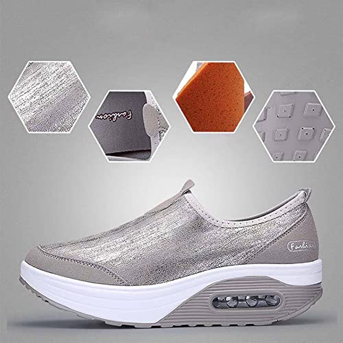 HOTRA Zapatillas Ortopédicas Mocasines Botas de Mujer Cuña de Plataforma Zapatos para Caminar Cuero Espuma de Memoria Ponerse Zapatillas Casual (Color : Silver 1, Size : 41 EU)