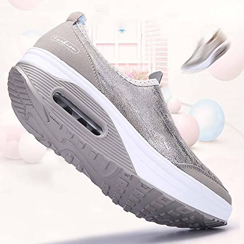 HOTRA Zapatillas Ortopédicas Mocasines Botas de Mujer Cuña de Plataforma Zapatos para Caminar Cuero Espuma de Memoria Ponerse Zapatillas Casual (Color : Silver 1, Size : 41 EU)