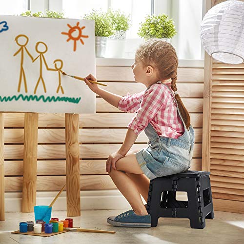 HOUSE DAY Taburete Plegable de Ligero 22cm Negro plástico Antideslizantes para niños la Cocina Taburete de baño