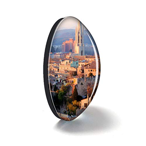 Hqiyaols Souvenir España Girona Imanes Nevera Refrigerador Imán Recuerdo Coleccionables Viaje Regalo Circulo Cristal 1.9 Inches