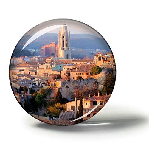 Hqiyaols Souvenir España Girona Imanes Nevera Refrigerador Imán Recuerdo Coleccionables Viaje Regalo Circulo Cristal 1.9 Inches