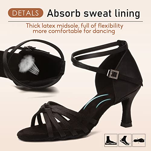 HROYL Zapatos de Baile Latino Mujer Salsa Tango Bachata Vals Zapatos de Baile de Salon,213-Negro-7, EU 40