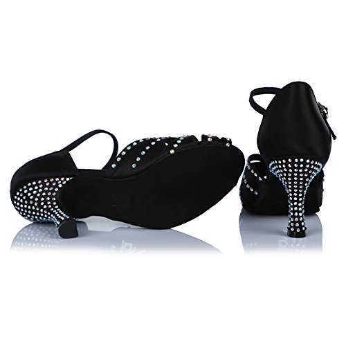 HROYL Zapatos de Baile para Mujeres y Niñas Latino de Diamantes de imitación Señoras Salsa Latina Tango Zapatos de Boda de satén,ESAF43503,Negro,40EU