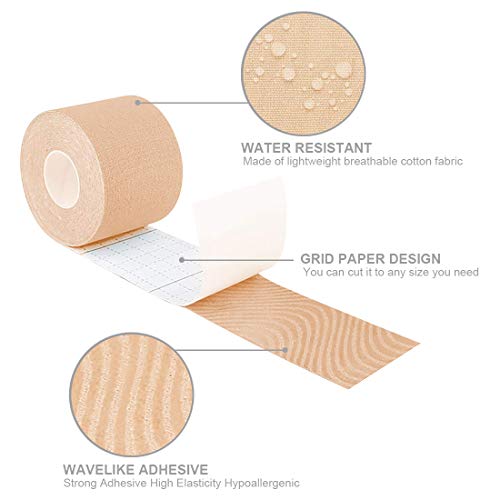 HSAJS 2 Rouleau de Poitrine et 15 Paires de Cache-tétons, Boob Tapeet, Soutien Gorge adhesif Breast Lift Tape pour A-E Cup, Ruban de Levage de Poitrine Respirant Bricolage (Negro + Caqui)