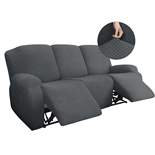 HUANXA Elástico 1 2 3 Plazas Sillón Reclinable Funda para Sofá, 8pcs Sillón Relax Funda De Sofá Gatos Perros Niño Protector para Sofá Funda Cubre Sofá -Gris Oscuro-3 Plazas(8pcs)