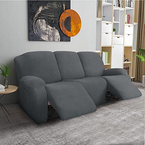 HUANXA Elástico 1 2 3 Plazas Sillón Reclinable Funda para Sofá, 8pcs Sillón Relax Funda De Sofá Gatos Perros Niño Protector para Sofá Funda Cubre Sofá -Gris Oscuro-3 Plazas(8pcs)
