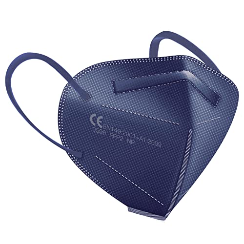 HUHETA Mascarillas FFP2 Azul, 30Unidades, Certificada CE EN149, 5 Capas Protectoras - Cómodas y Resistentes Con Clip Nasal - Envasadas Individualmente en Bolsa
