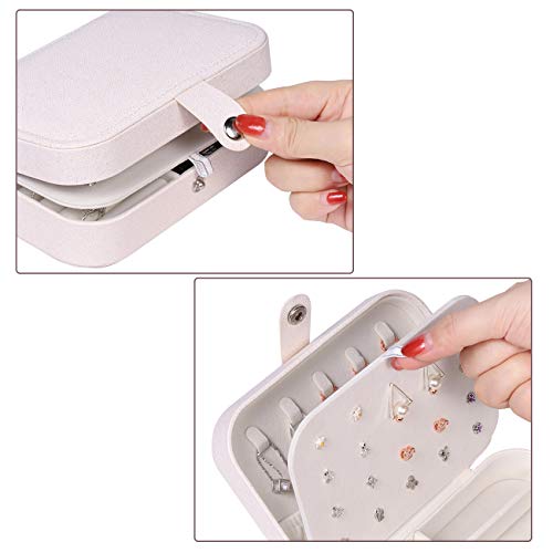 Huker Joyero Pequeña, Joyero portátil de Viaje para Mujer, Jewelry Organizer para Anillos Aretes Pendientes Pulseras y Collares, 16,5 x 11,5 x 5,5 cm (Blanco)