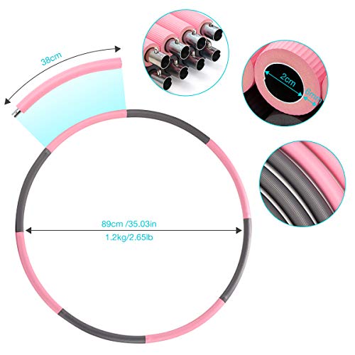 Hula - Aro de fitness para adultos para perder peso, de acero inoxidable, 1,2 kg, con espuma EVA y cinta métrica, extraíble, para fitness, deportes, hogar y oficina