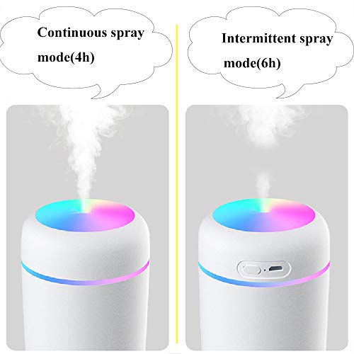 Humidificador Mini Portátil, Humidificador Silencioso 300ml Niebla Ajustable Función Apagado Automático, alimentación USB Luz Nocturna LED de 7 colores, para Hogar, ODormitorio, la Oficina