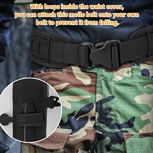 HUNTVP 1000D Cinturón Táctico Ajustable MOLLE Cinturón Militar Cinturón de Utilidad Nailon para Airsoft Softair Caza Policía Senderismo Trekking Al Aire Libre Deporte, Negro