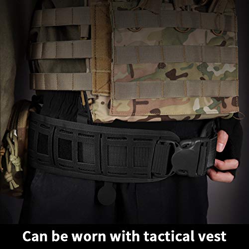 HUNTVP 1000D Cinturón Táctico Ajustable MOLLE Cinturón Militar Cinturón de Utilidad Nailon para Airsoft Softair Caza Policía Senderismo Trekking Al Aire Libre Deporte, Negro