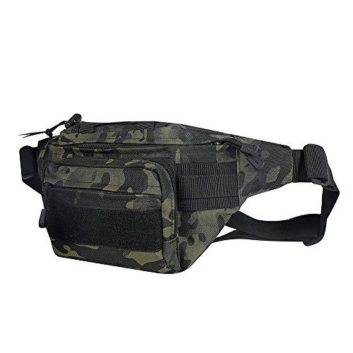 HUNTVP Bolsa de Riñonera Mochila de Bandolera 2 Vías de Llevar Estilo Militar Táctical Bolsa de Múltiple Función Impermeable para Aire Libre Correr Senderismo Ciclismo Camping, Camuflaje-M