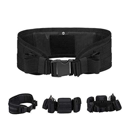 HUNTVP Cinturón Táctico Cinturón Ajustable Molle Bolso de Cintura Militar de Nailon Impermeable para Guardia Policía Seguridad Caza Senderismo Trekking al Aire Libre, Negro