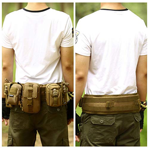 HUNTVP Cinturón Táctico Cinturón Ajustable Molle Bolso de Cintura Militar de Nailon Impermeable para Guardia Policía Seguridad Caza Senderismo Trekking al Aire Libre, Negro