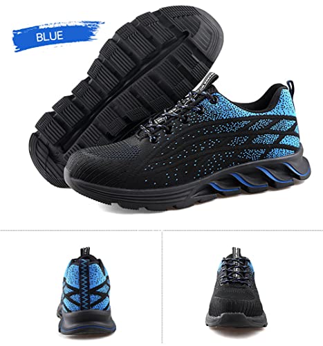 HYCOPROT Zapatos De Seguridad para Hombres y Mujeres, Zapatillas con Punta De Acero, Zapatos De Trabajo Ligeros y Transpirables, Zapatos Deportivos De Seguridad con Colchón (Azul, Numeric_46)
