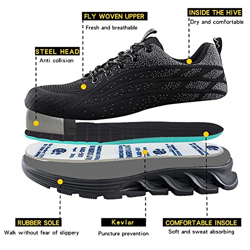 HYCOPROT Zapatos De Seguridad para Hombres y Mujeres, Zapatillas con Punta De Acero, Zapatos De Trabajo Ligeros y Transpirables, Zapatos Deportivos De Seguridad con Colchón (Azul, Numeric_46)