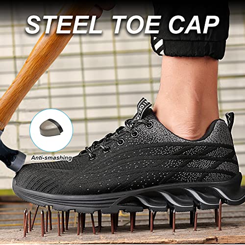 HYCOPROT Zapatos De Seguridad para Hombres y Mujeres, Zapatillas con Punta De Acero, Zapatos De Trabajo Ligeros y Transpirables, Zapatos Deportivos De Seguridad con Colchón (Azul, Numeric_46)