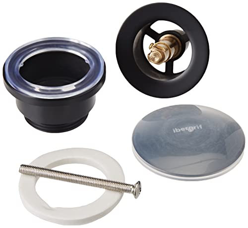 Ibergrif M20509B Desagües Lavabo Universal con/Sin Rebosadero, Válvula Tapón Automatica Pop up, Plata, Negro