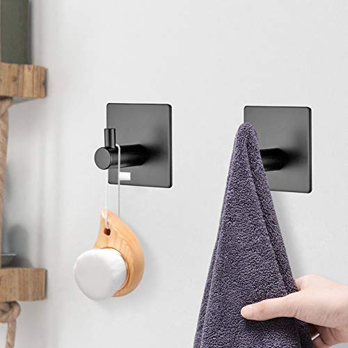 Ibergrif M34251B - Ganchos Acero, Soporte de Pared para Toallas de Baño, Colgador Cocina, Adhesivo 3M, 4 Piezas, Negro