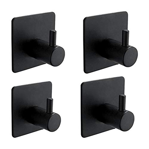 Ibergrif M34251B - Ganchos Acero, Soporte de Pared para Toallas de Baño, Colgador Cocina, Adhesivo 3M, 4 Piezas, Negro