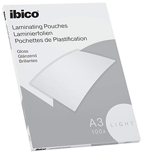 Ibico Basics Láminas para Plastificar Tamaño A3, Ligeras, Pack de 100, Acabado Brillante, Transparentes, 627311