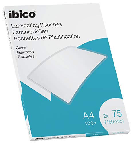 Ibico Láminas para Plastificar Tamaño A4, Acabado Brillante, 150 Micras, Pack de 100, Transparentes, 627316