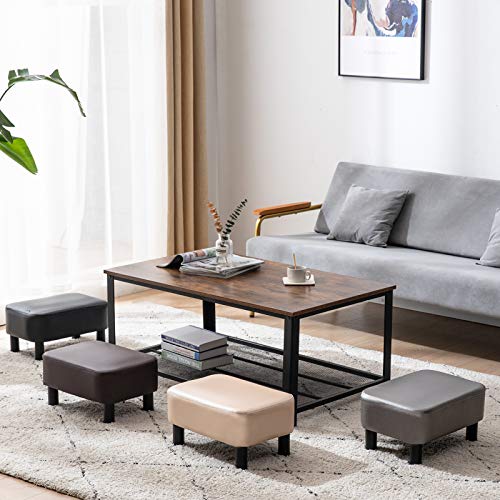 IBUYKE - Reposapiés pequeño de Cuero sintético con reposapiés otomano, Moderno para el hogar, Sala de Estar, Dormitorio, Taburete Rectangular con Asiento Acolchado,RF-BD211