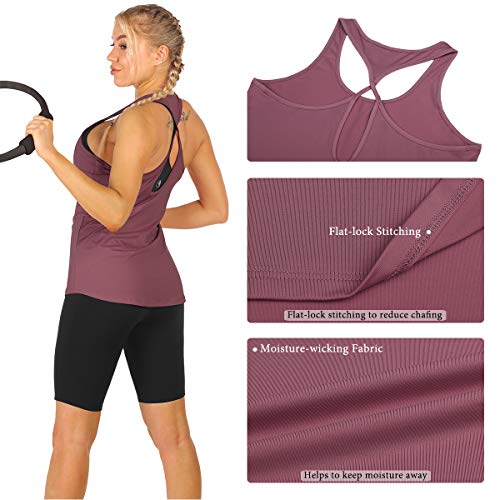 icyzone - Camiseta de Entrenamiento para Mujer con Espalda Abierta, Camiseta de Yoga atlética, Camisetas de Gimnasio(M,)
