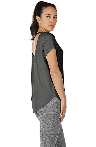 icyzone Camiseta de Yoga Deportiva de Suelta Transpirable de Manga Corta de Espalda Abierta para Mujer,Pack de 2 -XL-