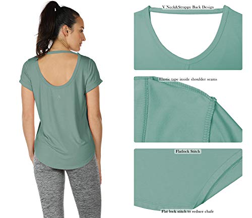 icyzone Camiseta de Yoga Deportiva de Suelta Transpirable de Manga Corta de Espalda Abierta para Mujer,Pack de 2 -XL-