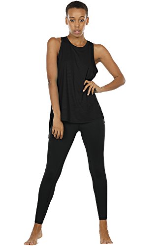 icyzone Camiseta sin Mangas de Fitness Deportiva de Espalda Crewneck sin Mangas Abierta para Mujer -M-Negro