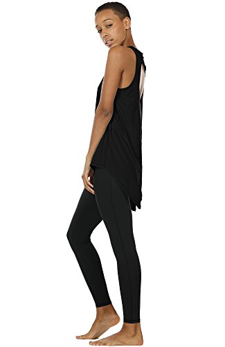 icyzone Camiseta sin Mangas de Fitness Deportiva de Espalda Crewneck sin Mangas Abierta para Mujer -M-Negro