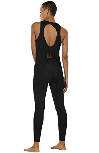 icyzone Camiseta sin Mangas de Fitness Deportiva de Espalda Crewneck sin Mangas Abierta para Mujer -M-Negro