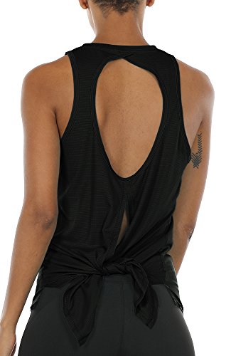icyzone Camiseta sin Mangas de Fitness Deportiva de Espalda Crewneck sin Mangas Abierta para Mujer -M-Negro