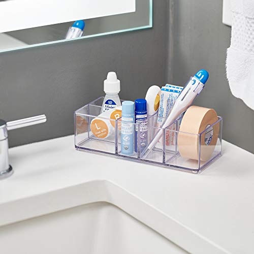 iDesign Caja botiquín para el baño o el armario, pequeña caja para medicinas de plástico con 7 compartimentos, organizador de medicamentos fácil de limpiar, transparente