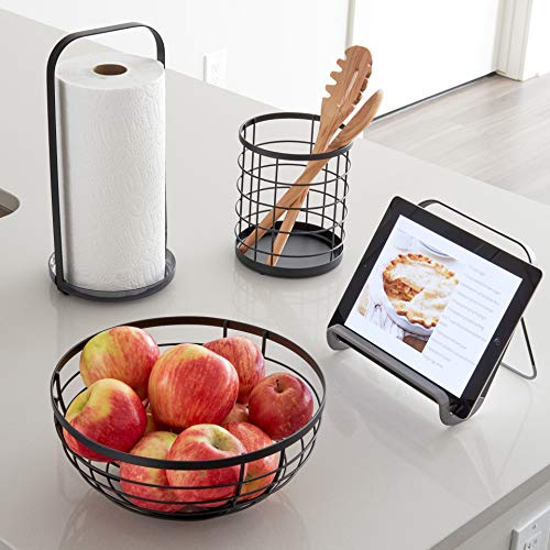 iDesign Porta utensilios de cocina para la encimera, portacubiertos redondo de metal con diseño de rejilla, escurre cubiertos de cocina, negro mate