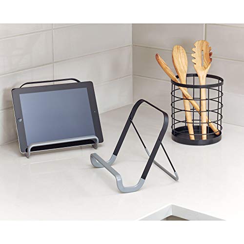 iDesign Porta utensilios de cocina para la encimera, portacubiertos redondo de metal con diseño de rejilla, escurre cubiertos de cocina, negro mate