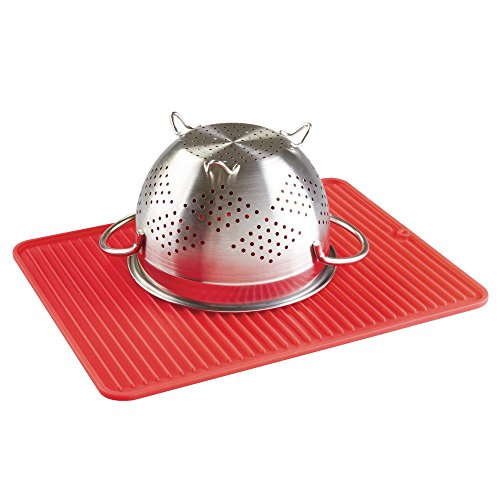 iDesign Secaplatos para fregadero, alfombrilla escurreplatos de silicona para fregadero de tamaño grande, escurridor de platos y vasos, rojo