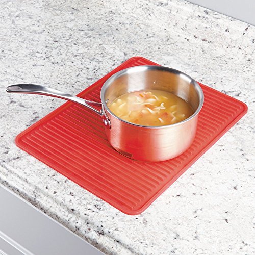 iDesign Secaplatos para fregadero, alfombrilla escurreplatos de silicona para fregadero de tamaño grande, escurridor de platos y vasos, rojo