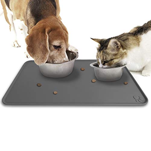 igadgitz Home U6713 Alfombra de Alimentación Mascotas Silicona 47x30cm Tapete Comer Antideslizante Compatible con Tazón Perros Gatos – Gris